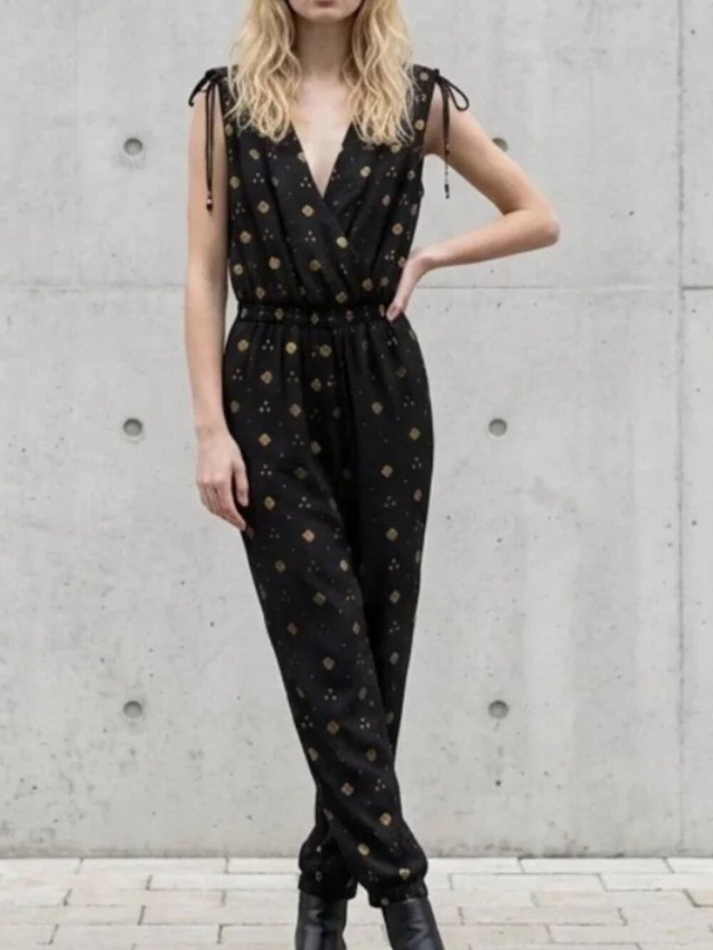 Joie Nadezhda Black Gold Embroidered Jumpsuit M